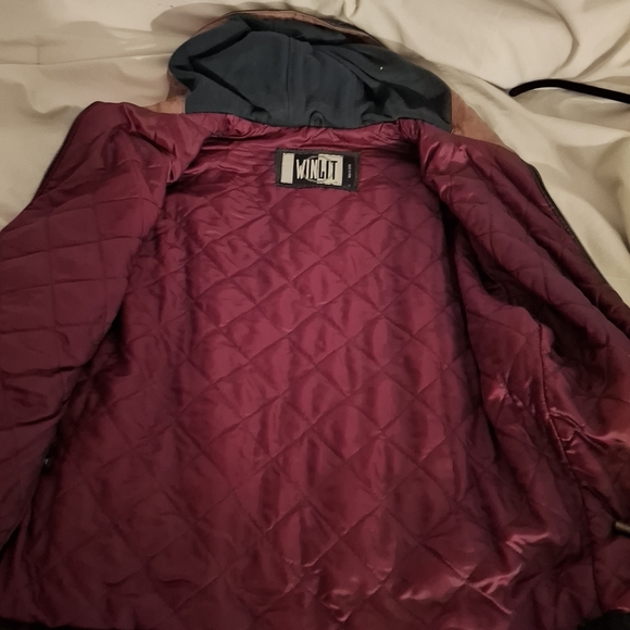 Vintage Winlit Navy and Brown Women's Suede And Leather Bomber Jacket - Picture 4 of 9